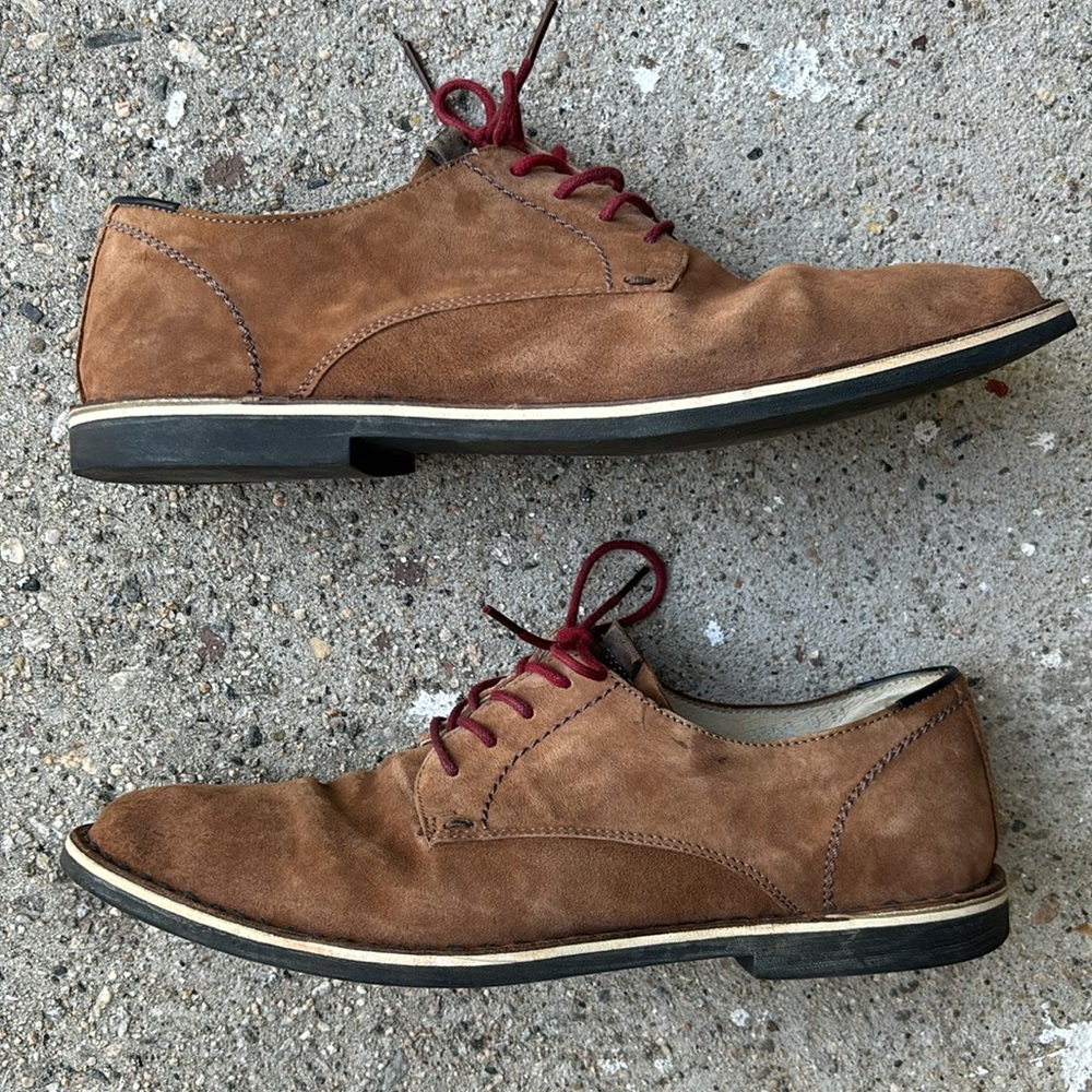 BARNEYS NEW YORK Suede 4-Eye Bluchers - Brown / Brick Red laces - Size 10 Mens